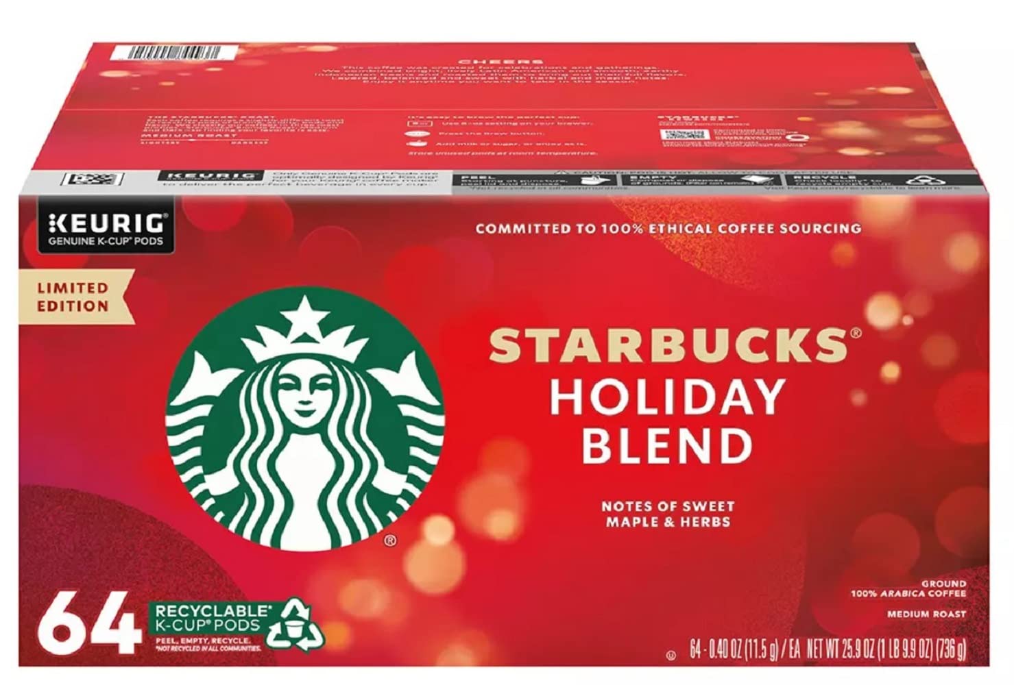 Starbucks Holiday Blend Coffee K-Cups (64 ct.) PACKAGE MAY VARY